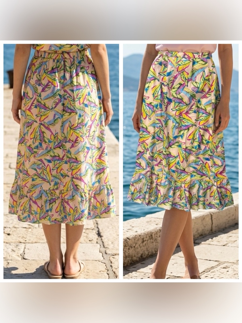 Rachel Roy Women’s Sz L Floral Leaf Print Cotton blend Midi Skirt Multicolor